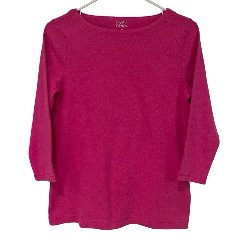 Croft & Barrow Womens XS 3/4 Sleeve Boat Neck Tee Berry Pink
